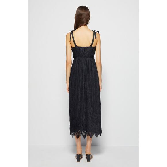 New NWT Jonathan Simkhai Black Silk Lace Plisse Tie Strap Midi Dress Size 10 - Picture 2 of 6